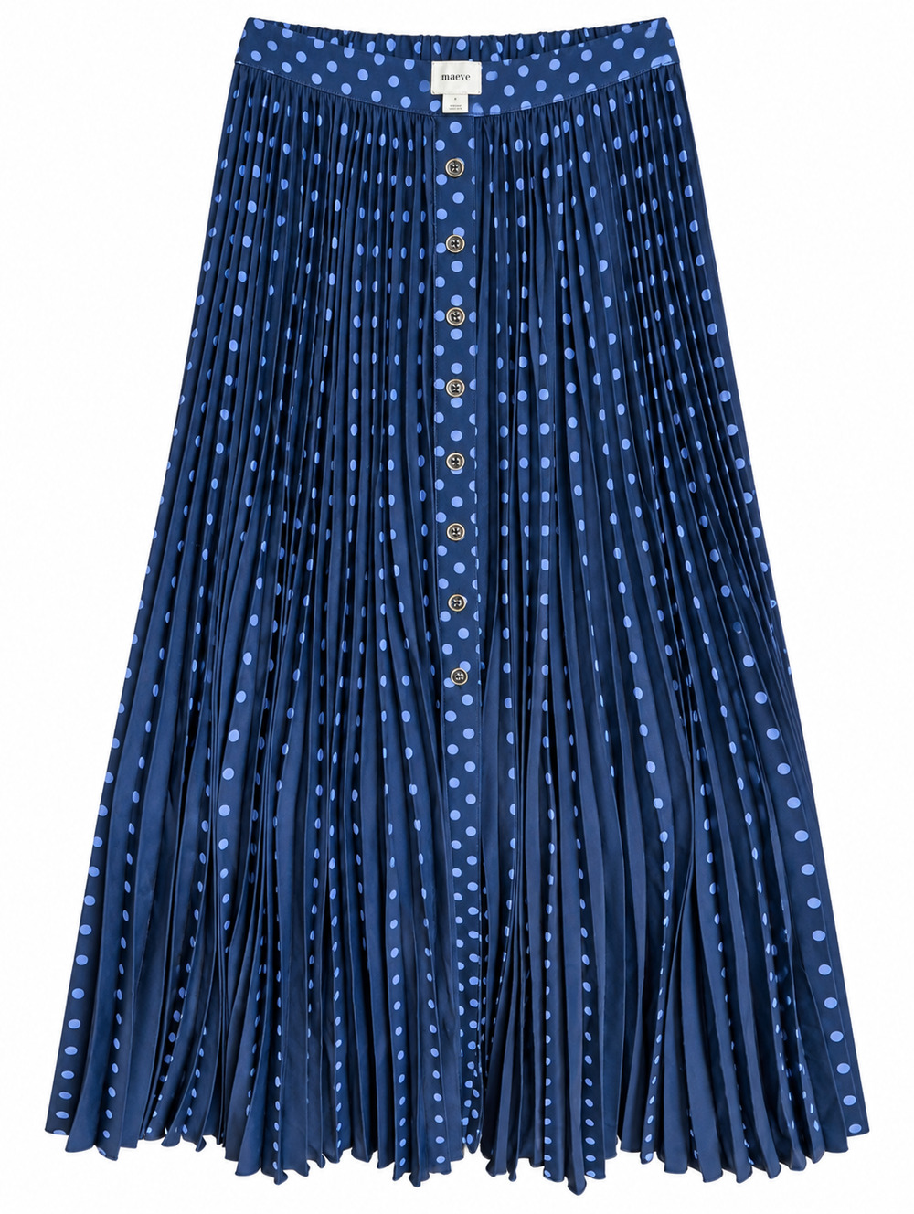 Maeve Anthropologie Pleated Maxi Skirt Womens S Navy Polka Dot Button Front NWT
